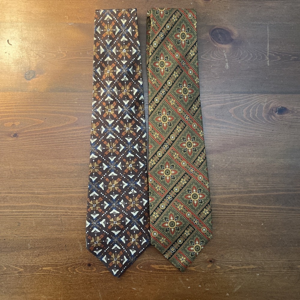 JCREW 100% Silk Brown/Green Fall Tones Ties (2)